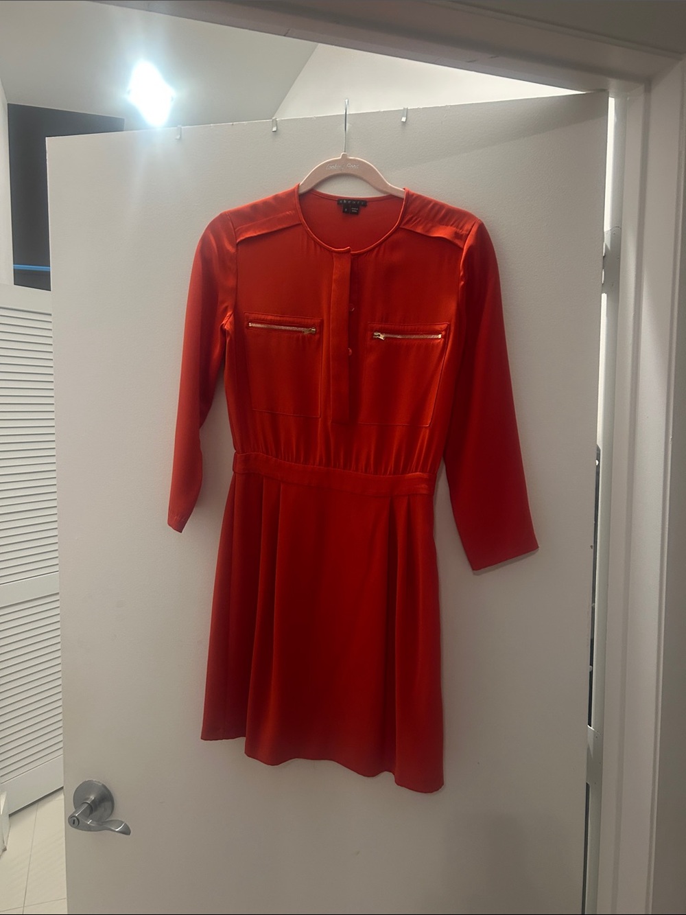 Theory Red Long-Sleeve Zip-Pocket Dress